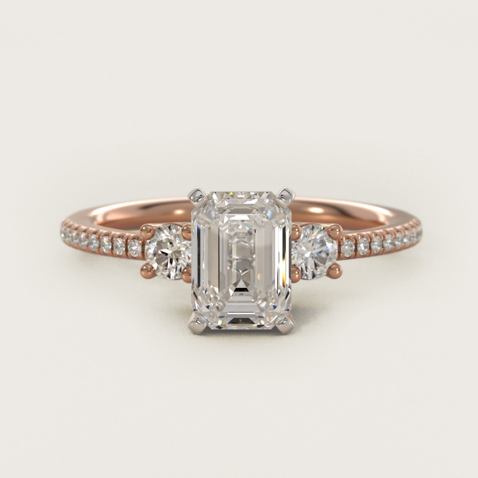Petite Micropav? Trio Diamond Engagement Ring in 18k Rose Gold (1/5 ct. tw.) - Emerald Center