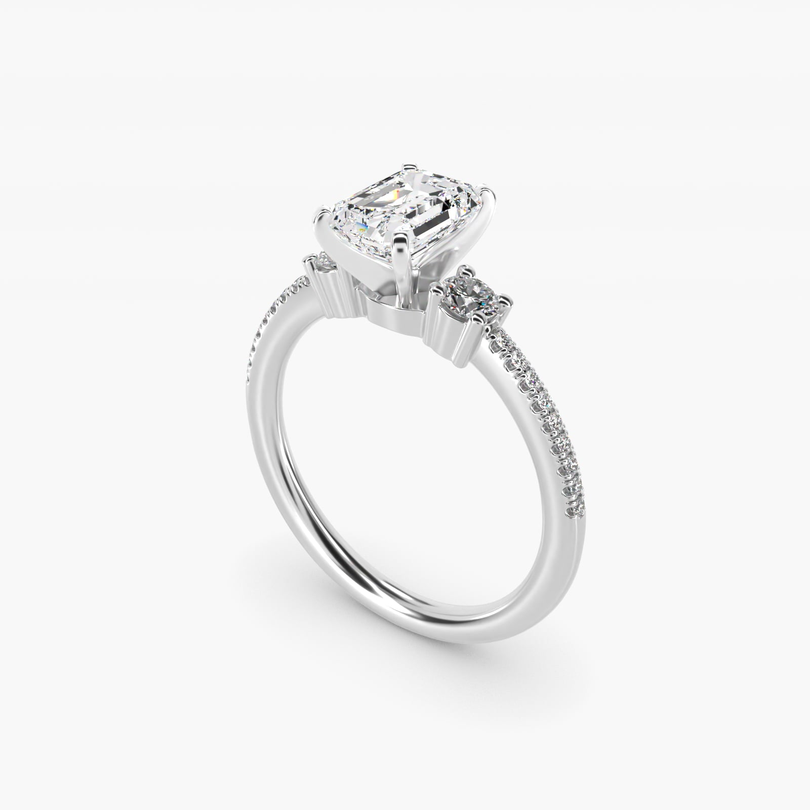Petite MicropavŽ Trio Diamond Engagement Ring in 14k White Gold (1/5 ct. tw.) - Emerald Center