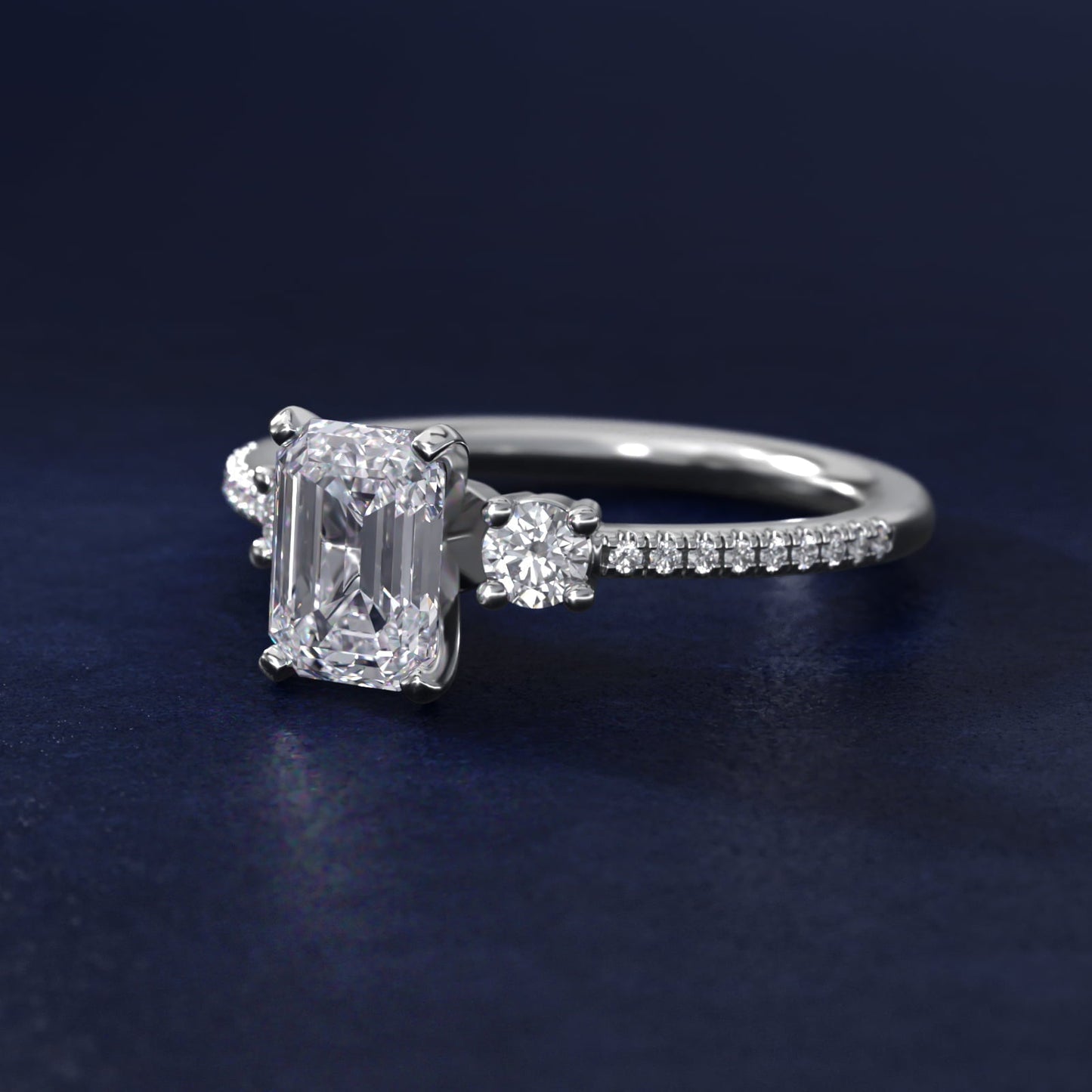Petite Micropav? Trio Diamond Engagement Ring in 18k White Gold (1/5 ct. tw.) - Emerald Center