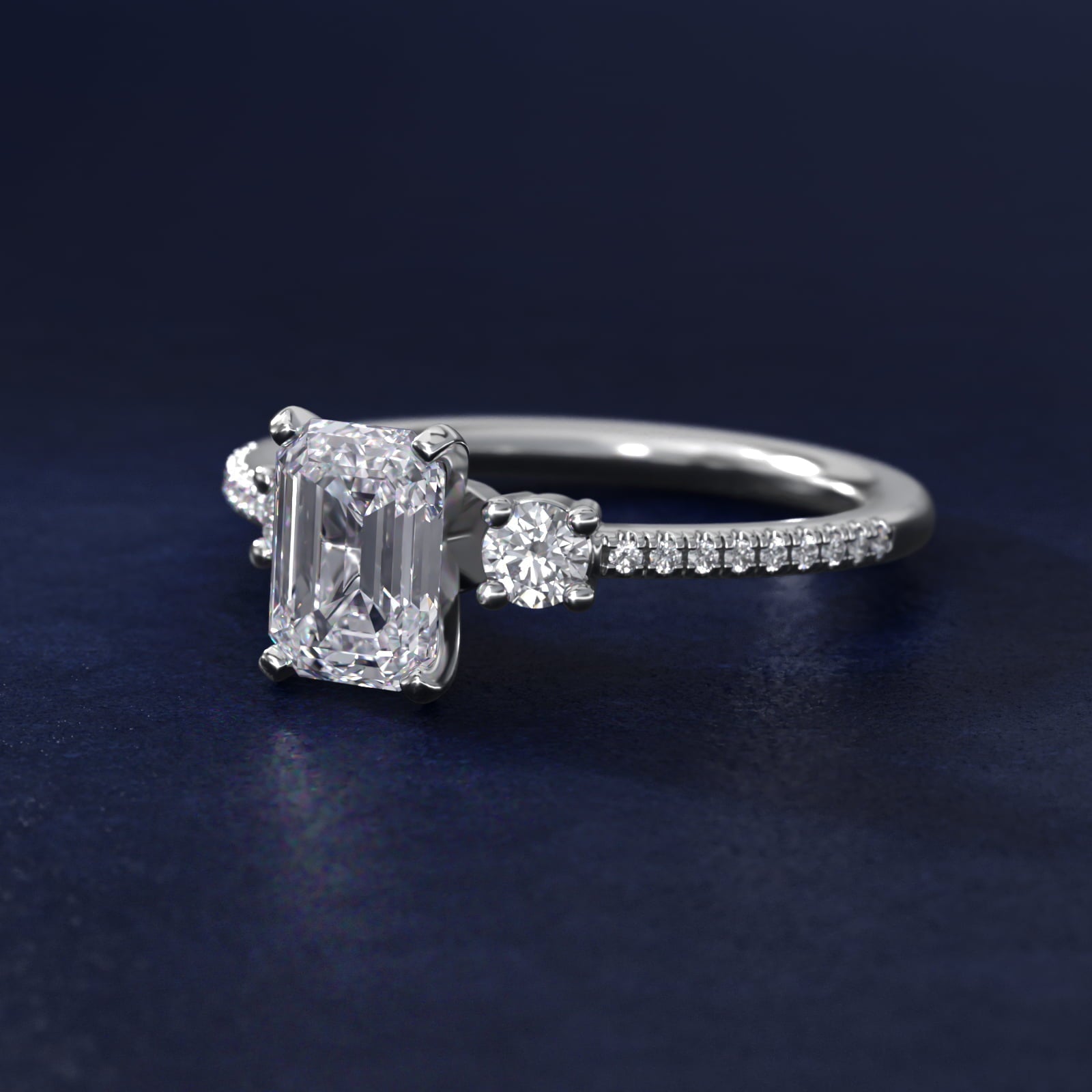 Petite Micropav? Trio Diamond Engagement Ring in 18k White Gold (1/5 ct. tw.) - Emerald Center