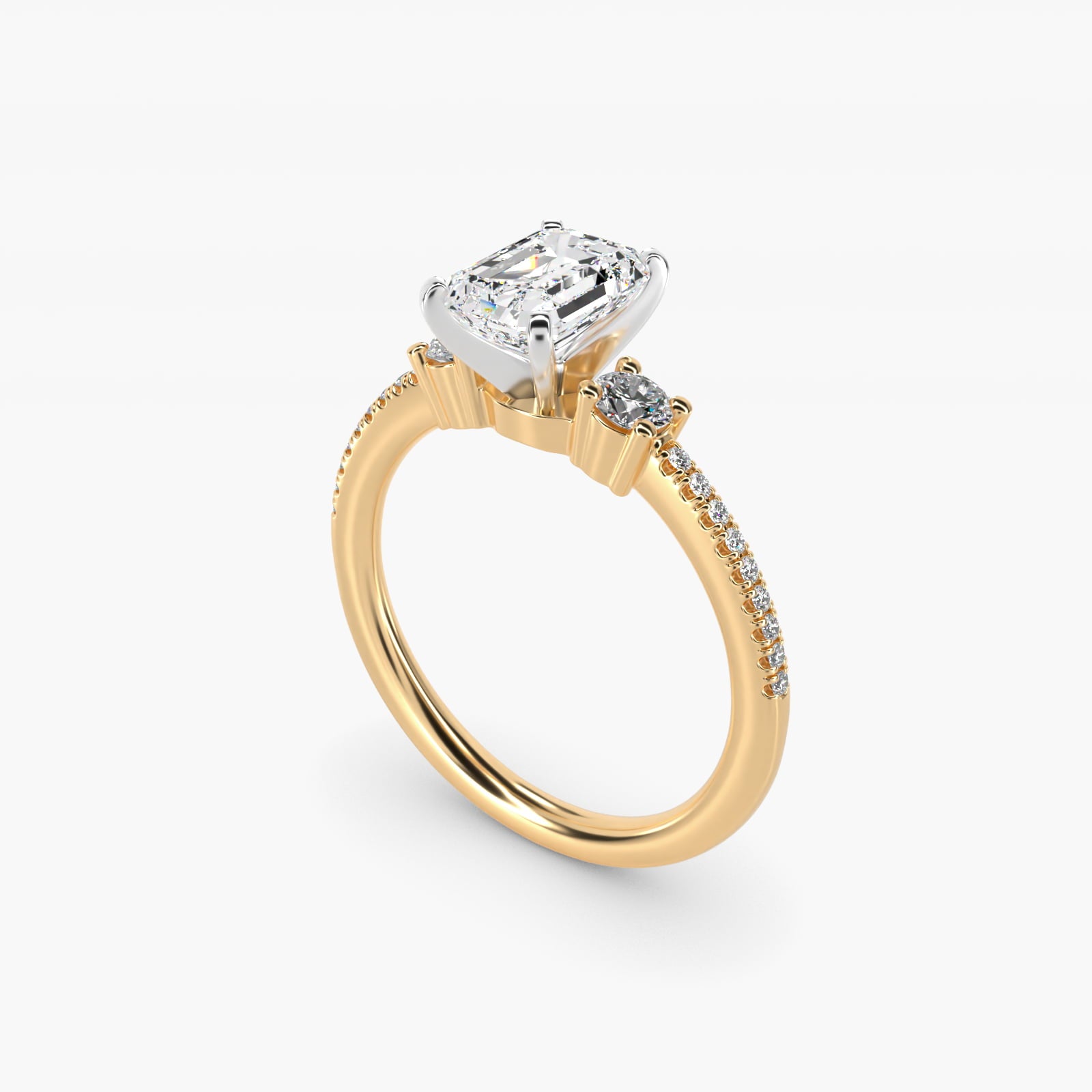 Petite MicropavŽ Trio Diamond Engagement Ring in 14K Yellow Gold (1/5 ct. tw.) - Emerald Center