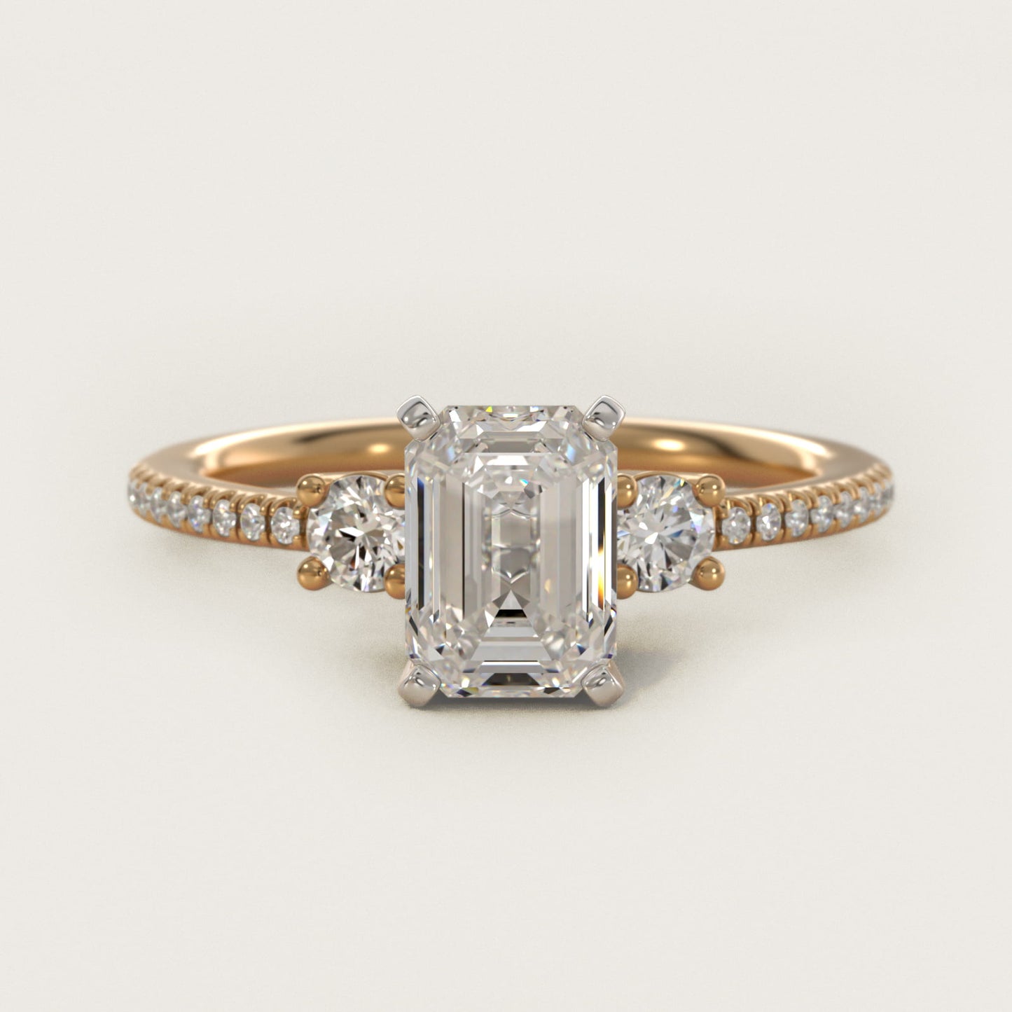 Petite MicropavŽ Trio Diamond Engagement Ring in 14K Yellow Gold (1/5 ct. tw.) - Emerald Center