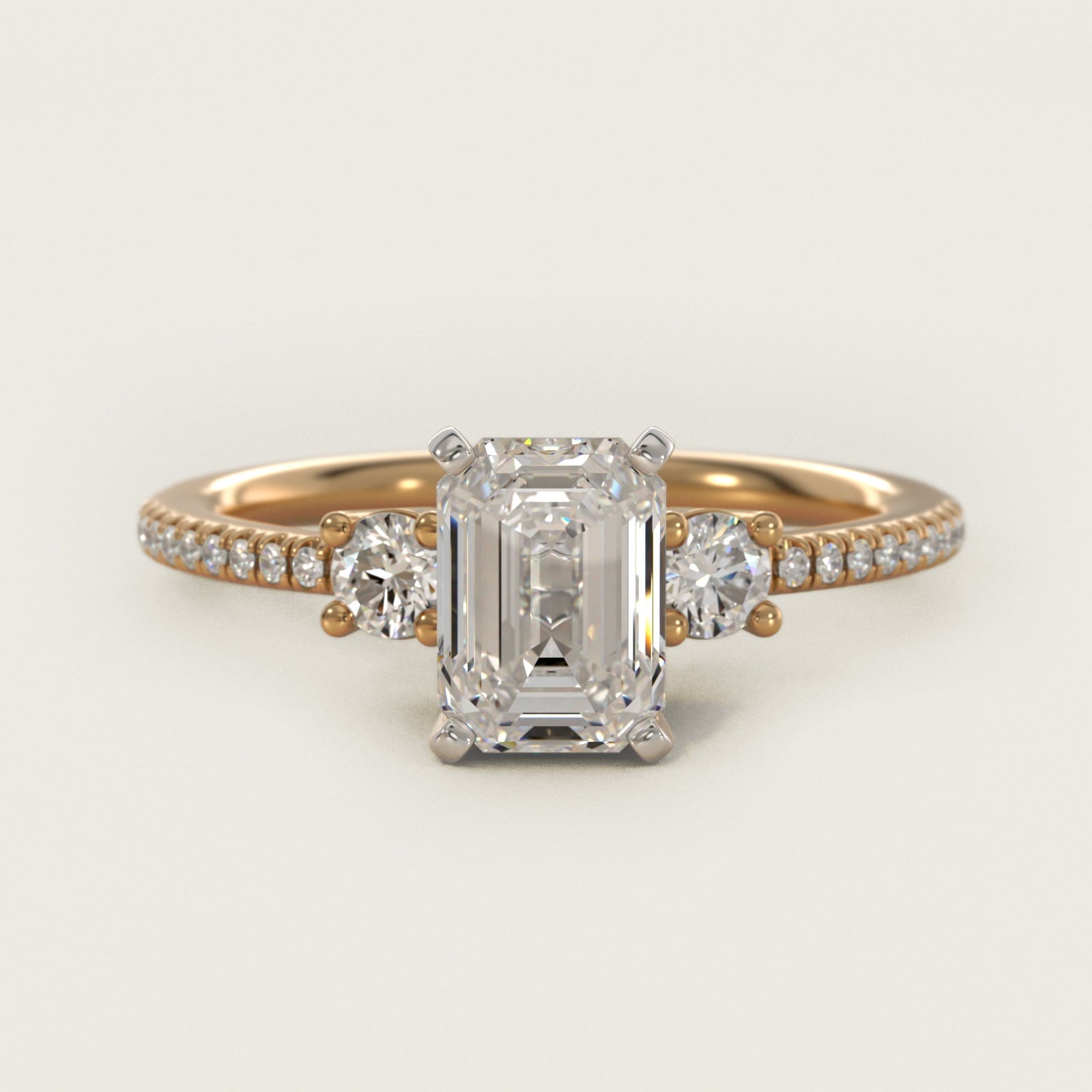 Petite Micropav? Trio Diamond Engagement Ring in 18k Yellow Gold (1/5 ct. tw.) - Emerald Center