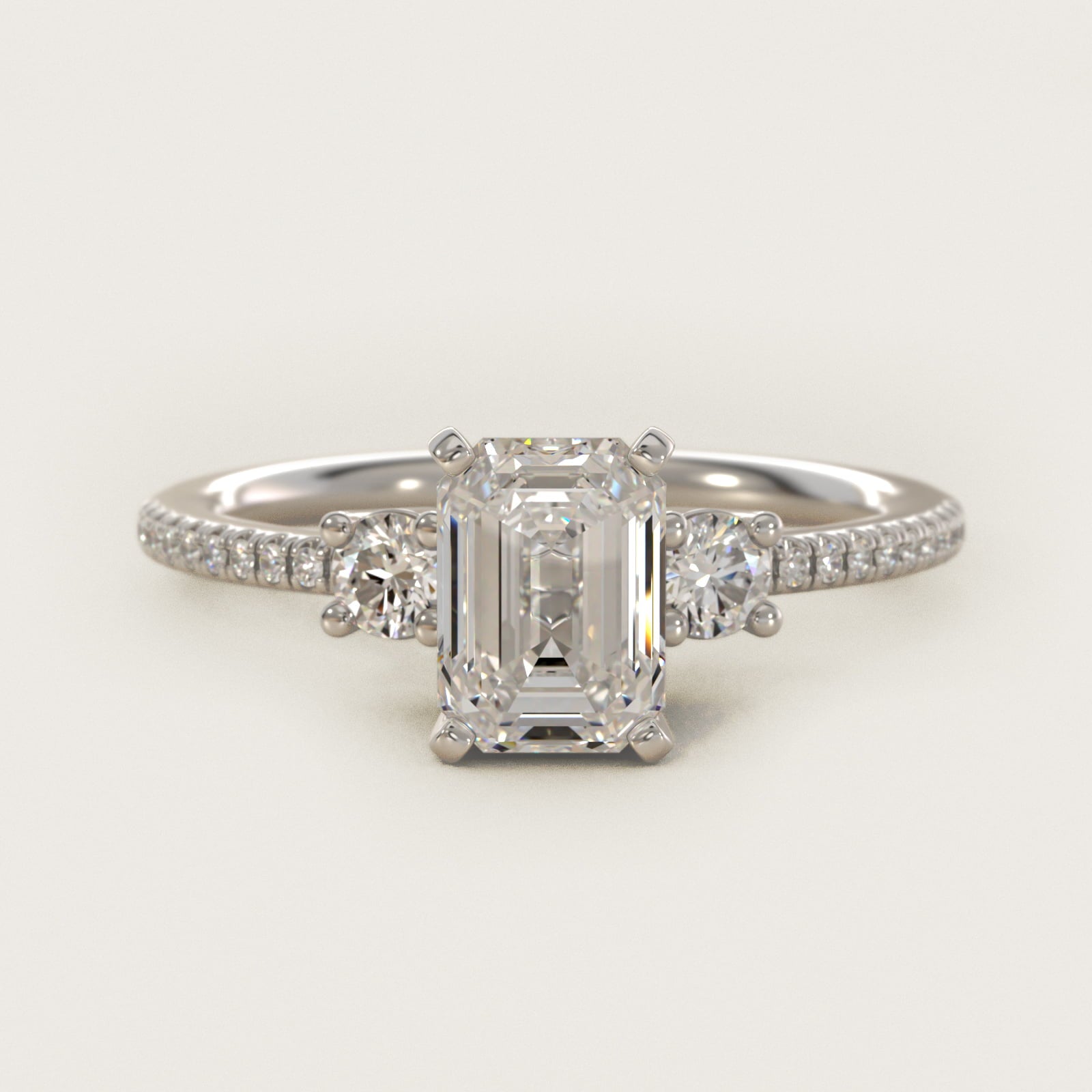Petite Micropav? Trio Diamond Engagement Ring in Platinum (1/5 ct. tw.) - Emerald Center