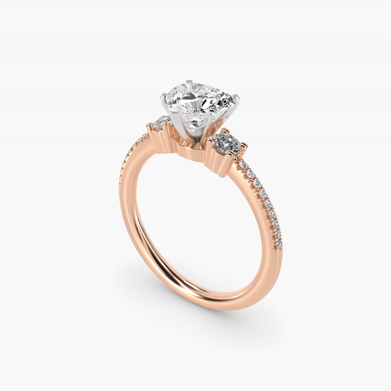 Petite MicropavŽ Trio Diamond Engagement Ring in 14k Rose Gold (1/5 ct. tw.) - Heart Center