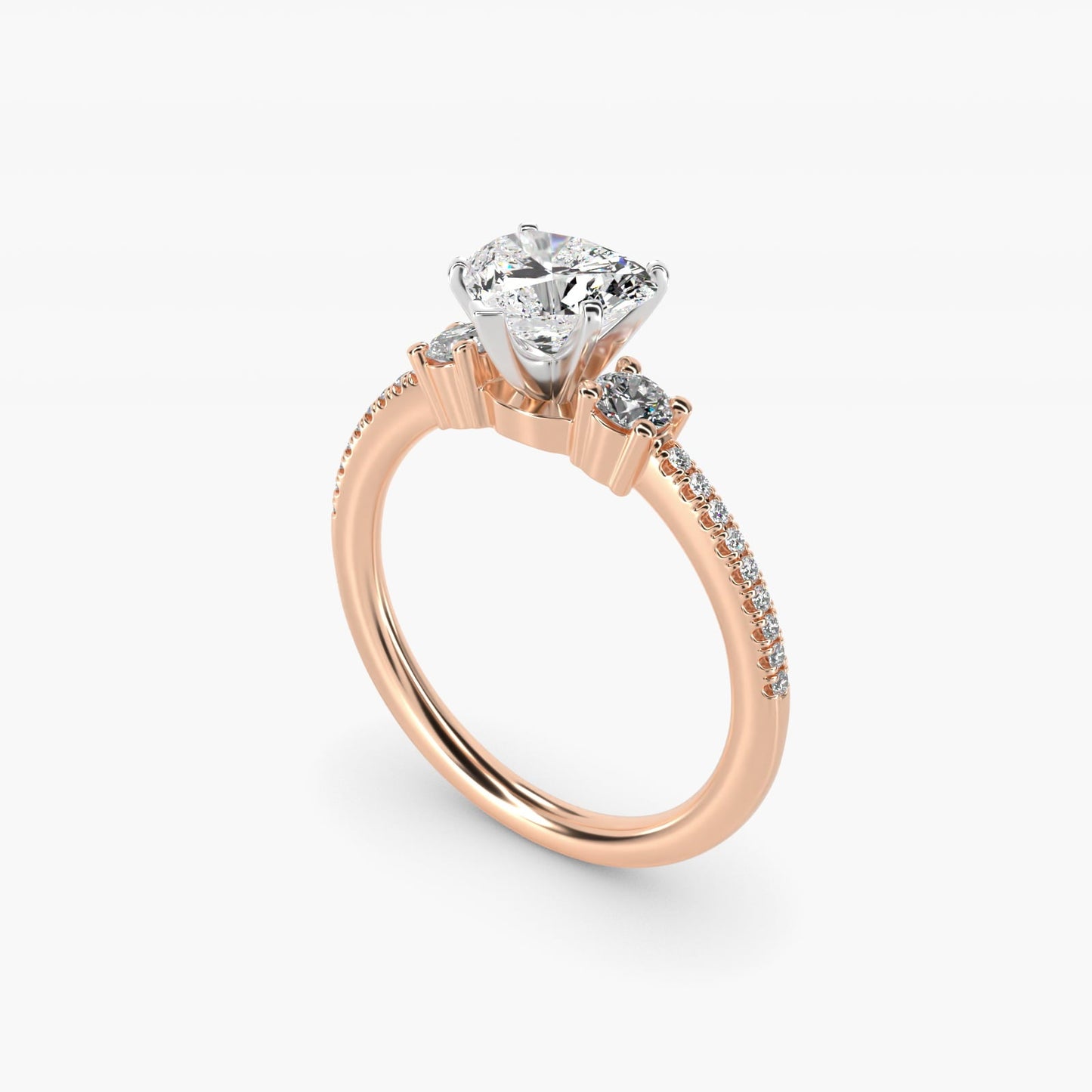 Petite Micropav? Trio Diamond Engagement Ring in 18k Rose Gold (1/5 ct. tw.) - Heart Center