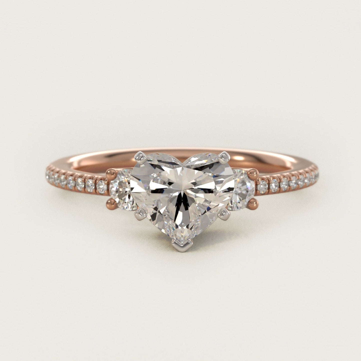 Petite Micropav? Trio Diamond Engagement Ring in 18k Rose Gold (1/5 ct. tw.) - Heart Center