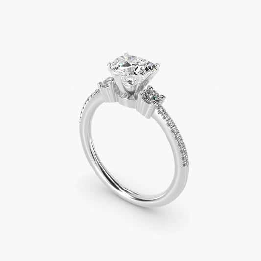 Petite MicropavŽ Trio Diamond Engagement Ring in 14k White Gold (1/5 ct. tw.) - Heart Center
