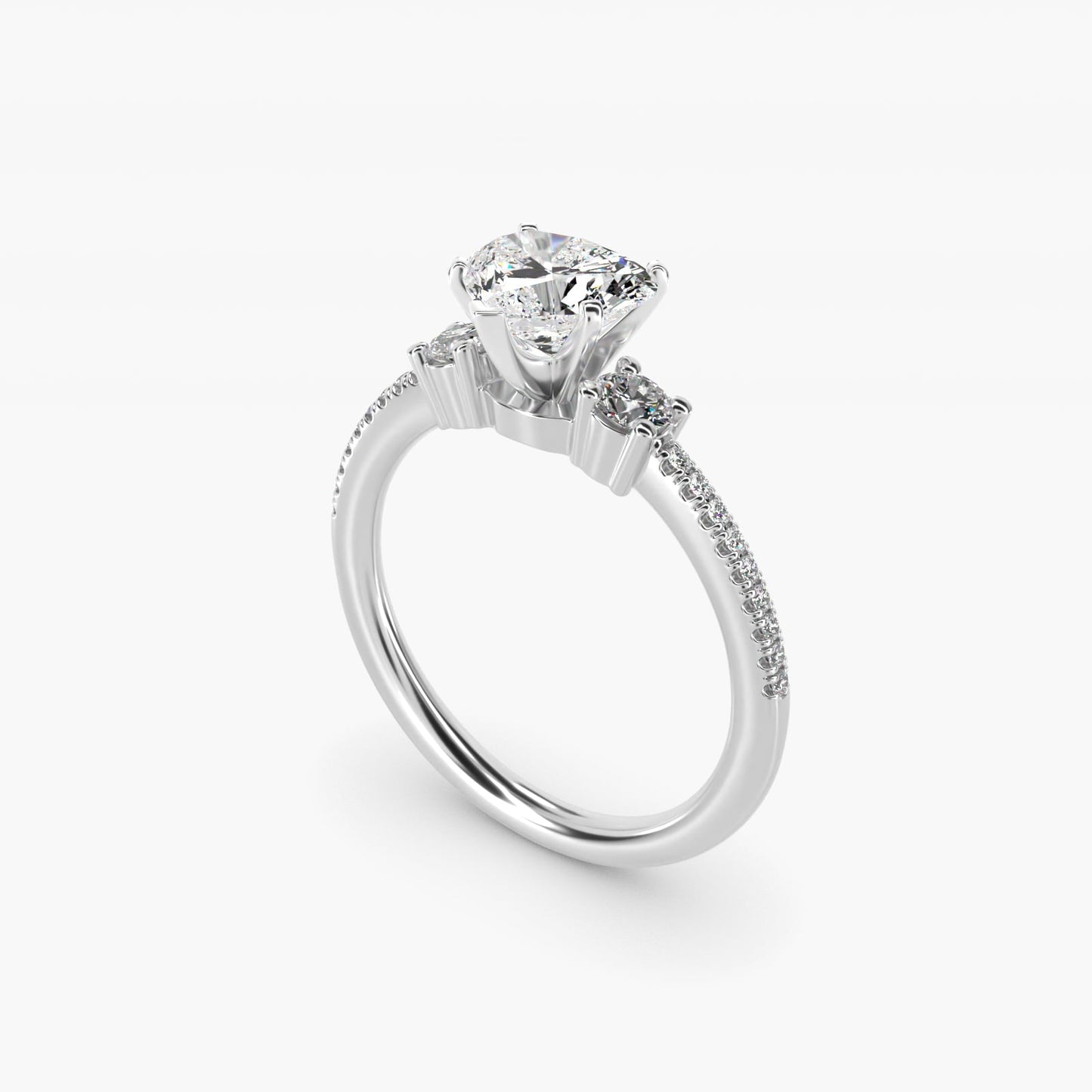 Petite Micropav? Trio Diamond Engagement Ring in 18k White Gold (1/5 ct. tw.) - Heart Center