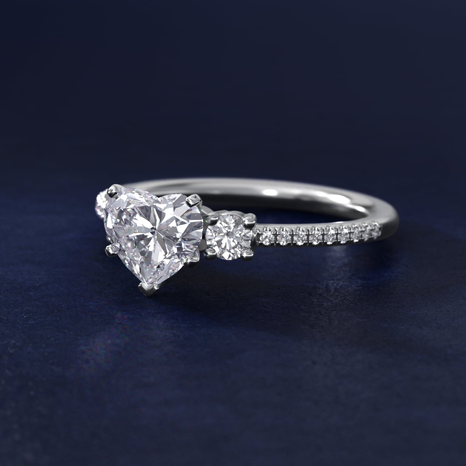 Petite MicropavŽ Trio Diamond Engagement Ring in 14k White Gold (1/5 ct. tw.) - Heart Center