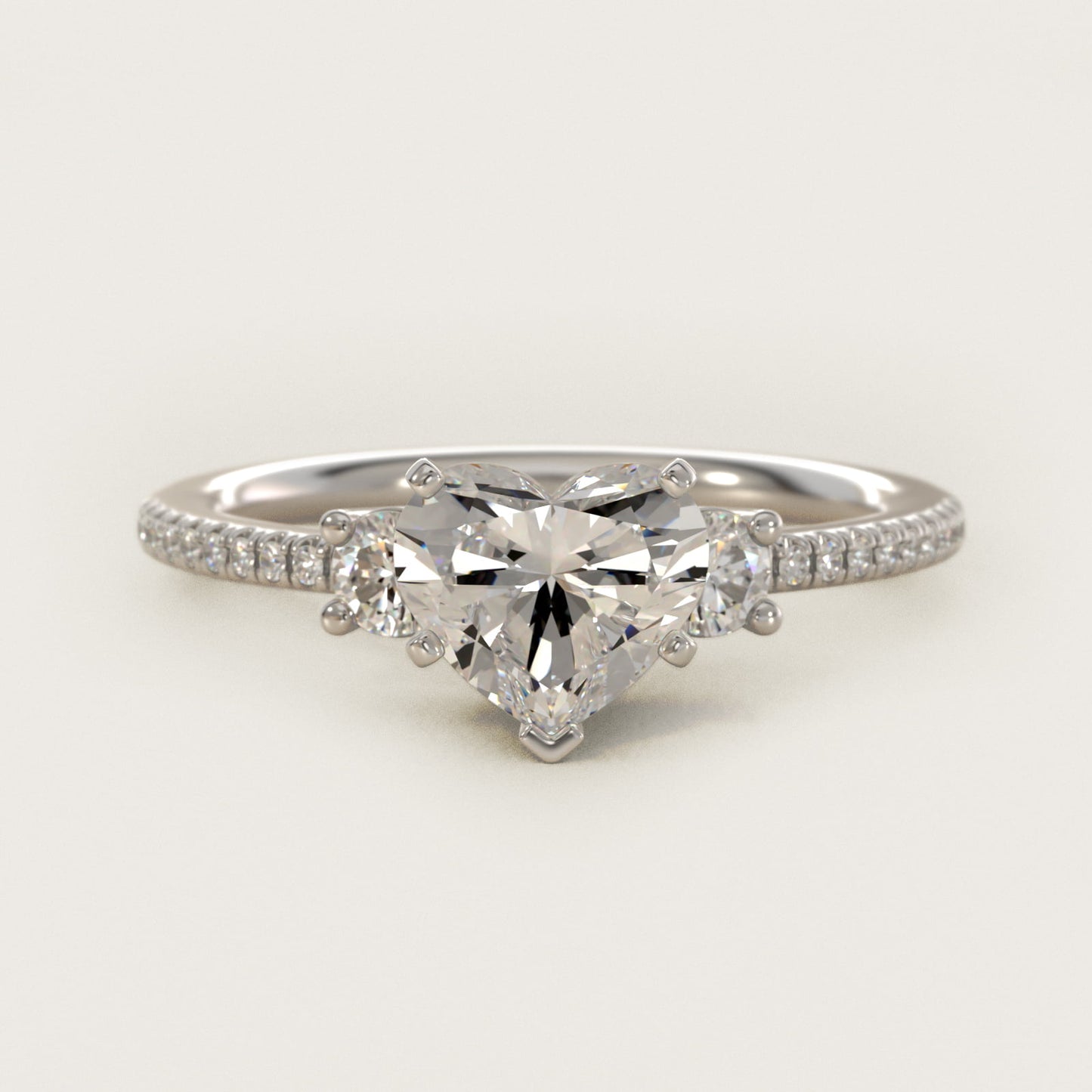 Petite MicropavŽ Trio Diamond Engagement Ring in 14k White Gold (1/5 ct. tw.) - Heart Center