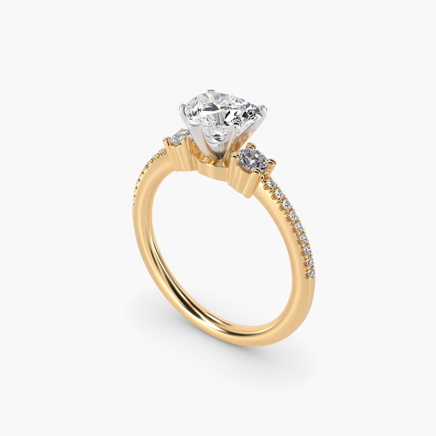 Petite MicropavŽ Trio Diamond Engagement Ring in 14K Yellow Gold (1/5 ct. tw.) - Heart Center