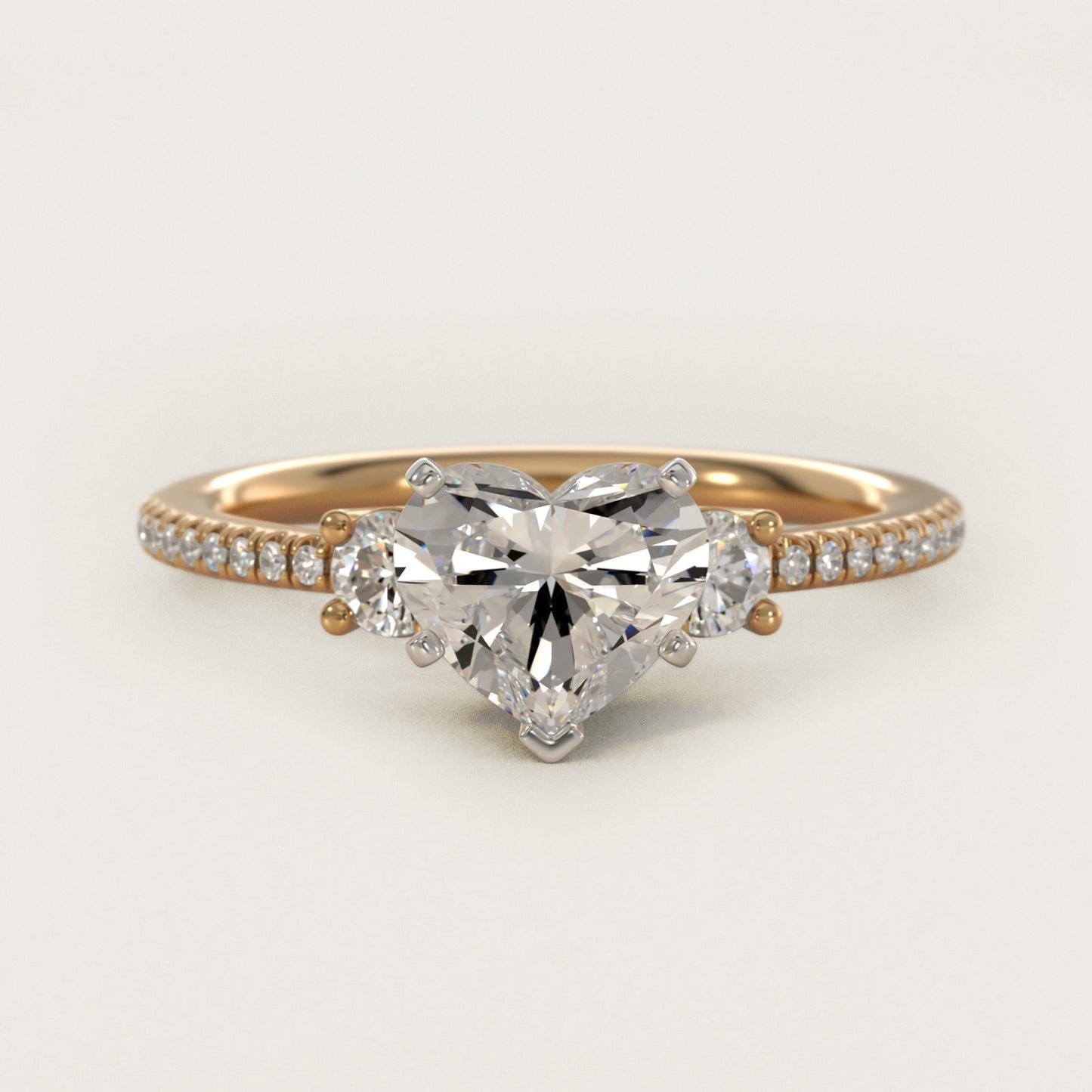 Petite Micropav? Trio Diamond Engagement Ring in 18k Yellow Gold (1/5 ct. tw.) - Heart Center