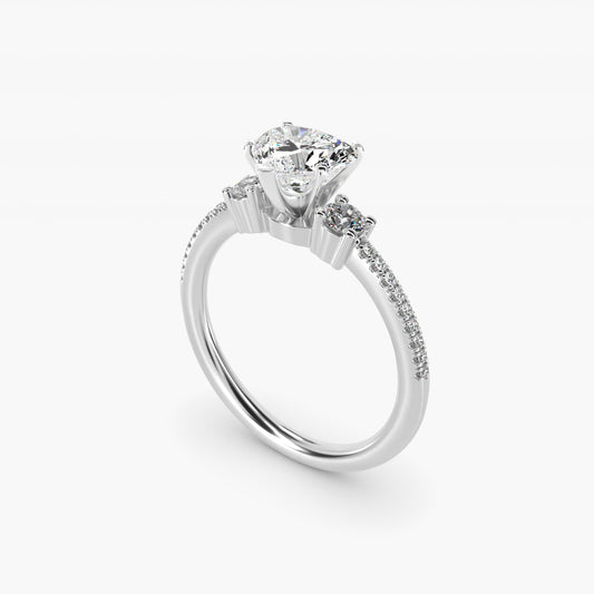 Petite Micropav? Trio Diamond Engagement Ring in Platinum (1/5 ct. tw.) - Heart Center