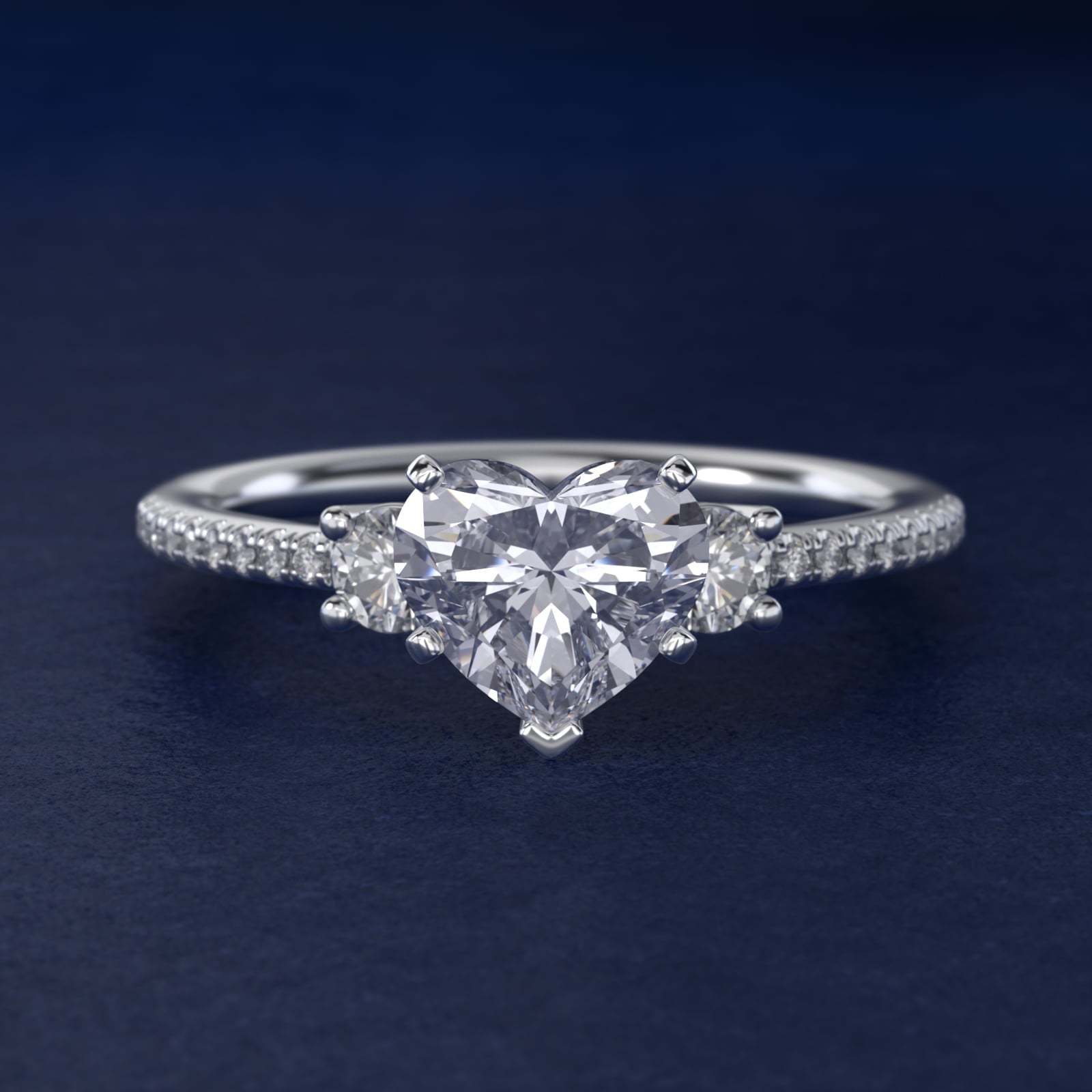 Petite Micropav? Trio Diamond Engagement Ring in Platinum (1/5 ct. tw.) - Heart Center