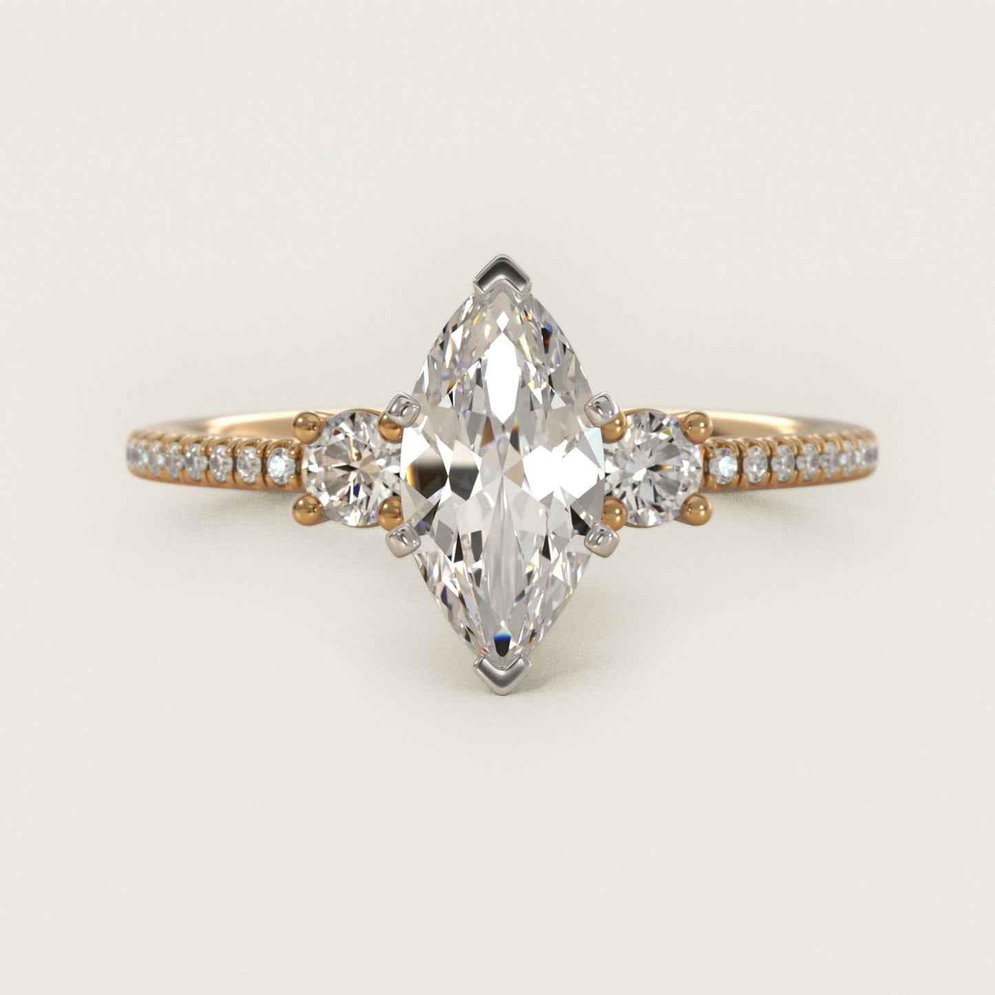 Petite MicropavŽ Trio Diamond Engagement Ring in 14K Yellow Gold (1/5 ct. tw.) - Marquise Center