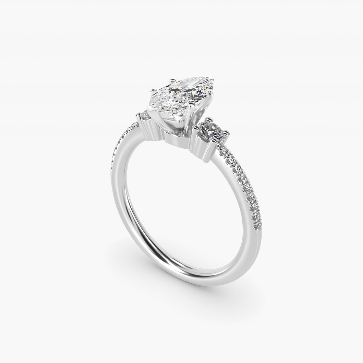Petite Micropav? Trio Diamond Engagement Ring in Platinum (1/5 ct. tw.) - Marquise Center
