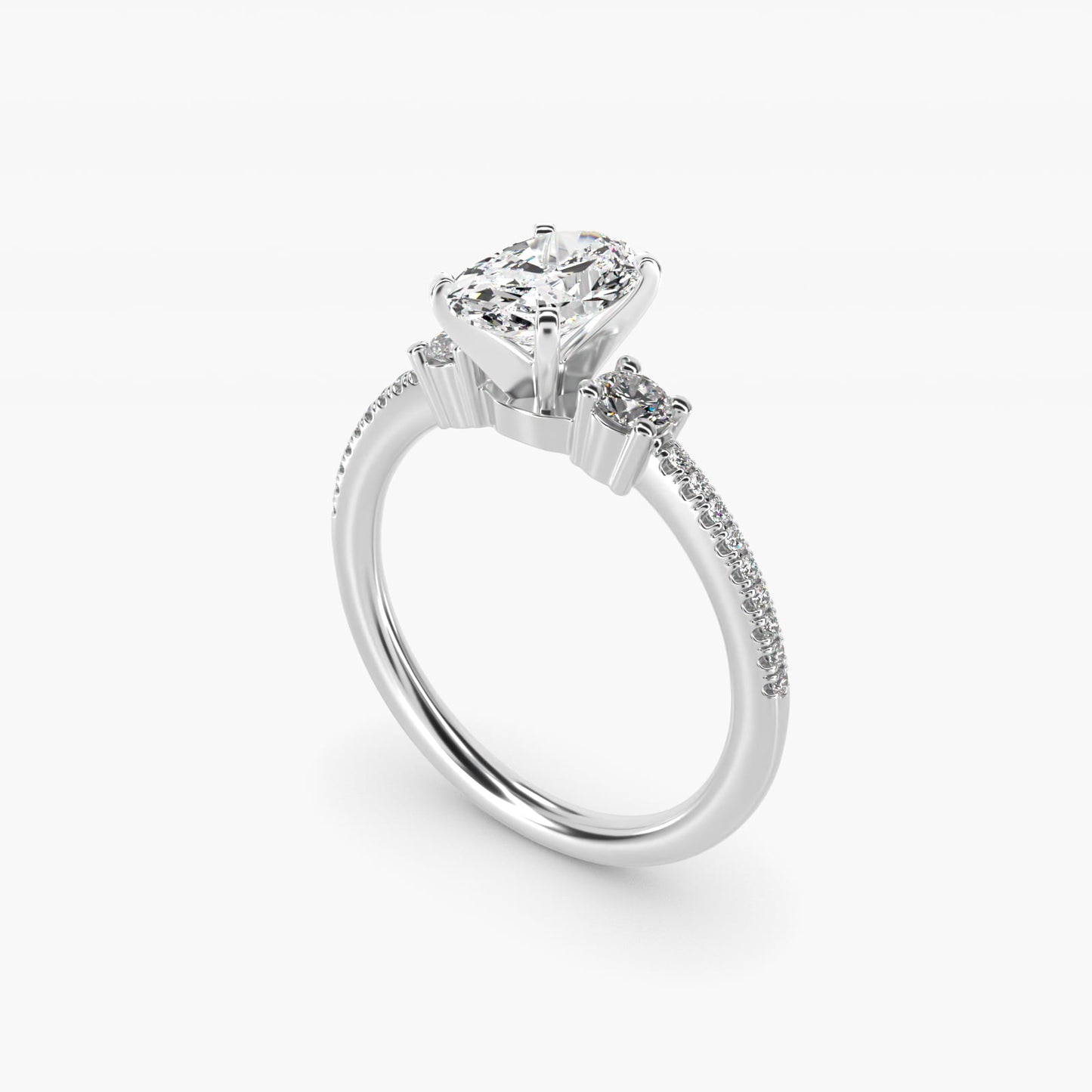 Petite MicropavŽ Trio Diamond Engagement Ring in 14k White Gold (1/5 ct. tw.) - Oval Center