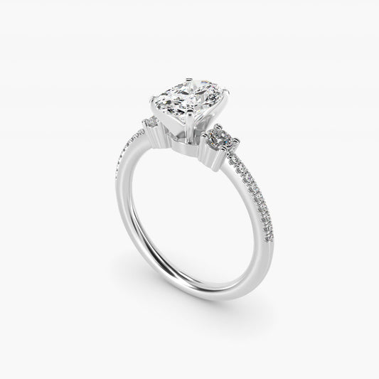 Petite MicropavŽ Trio Diamond Engagement Ring in 14k White Gold (1/5 ct. tw.) - Oval Center