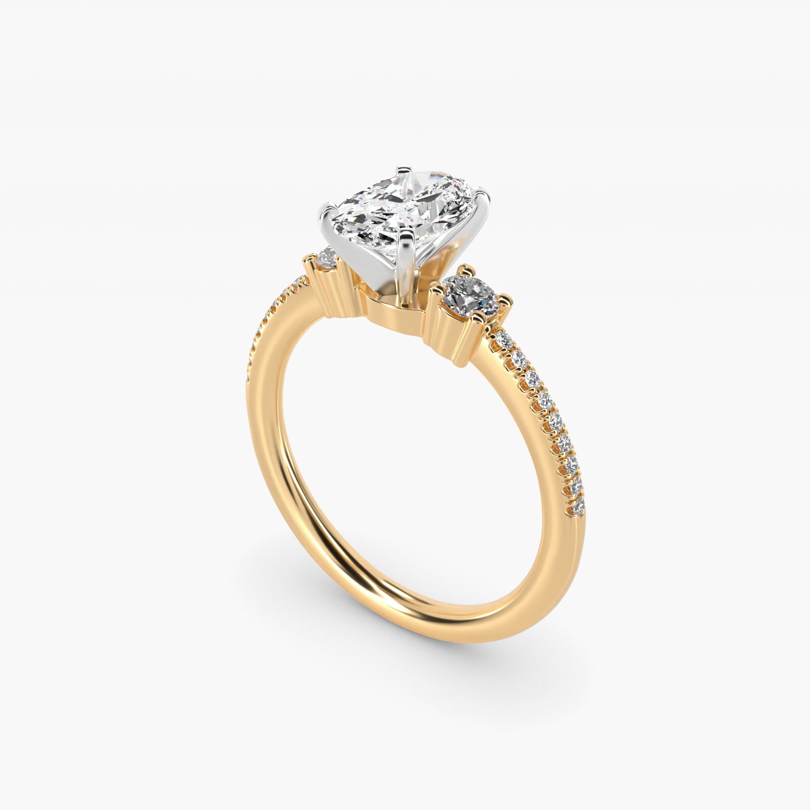 Petite MicropavŽ Trio Diamond Engagement Ring in 14K Yellow Gold (1/5 ct. tw.) - Oval Center