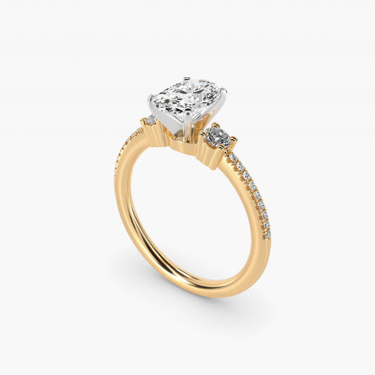 Petite Micropav? Trio Diamond Engagement Ring in 18k Yellow Gold (1/5 ct. tw.) - Oval Center
