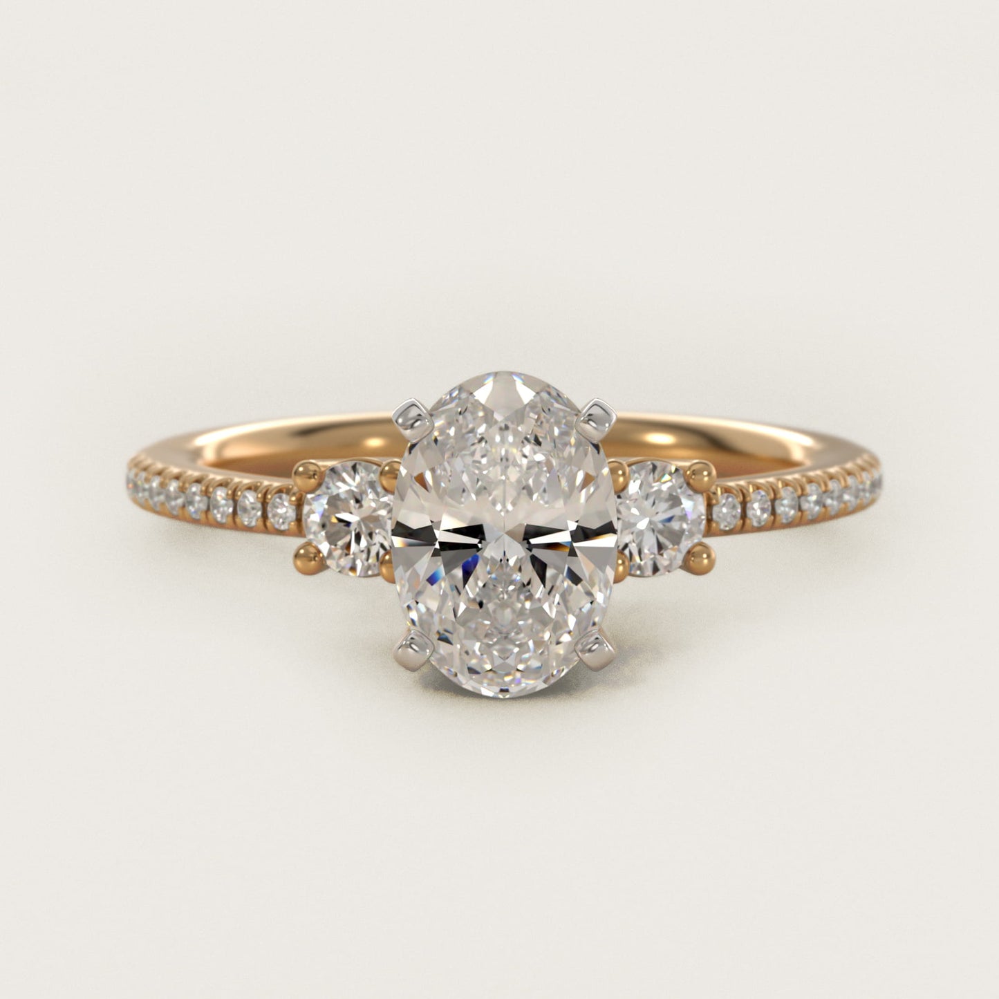Petite MicropavŽ Trio Diamond Engagement Ring in 14K Yellow Gold (1/5 ct. tw.) - Oval Center