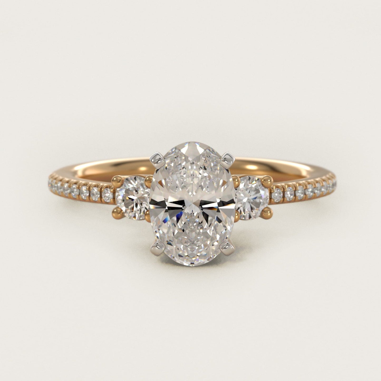 Petite Micropav? Trio Diamond Engagement Ring in 18k Yellow Gold (1/5 ct. tw.) - Oval Center