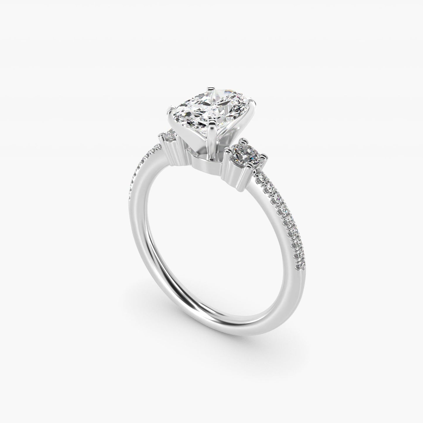 Petite Micropav? Trio Diamond Engagement Ring in Platinum (1/5 ct. tw.) - Oval Center