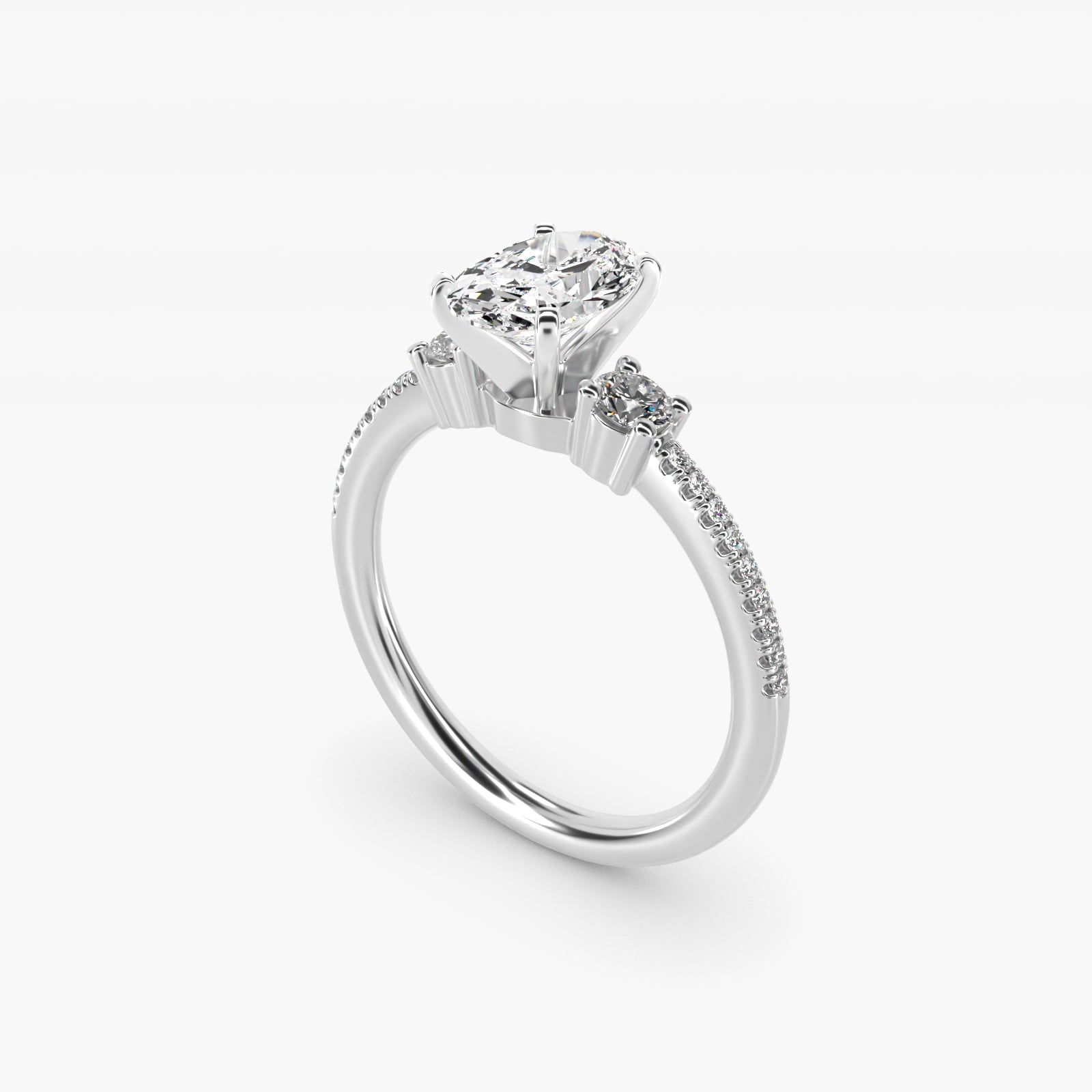 Petite Micropav? Trio Diamond Engagement Ring in Platinum (1/5 ct. tw.) - Oval Center