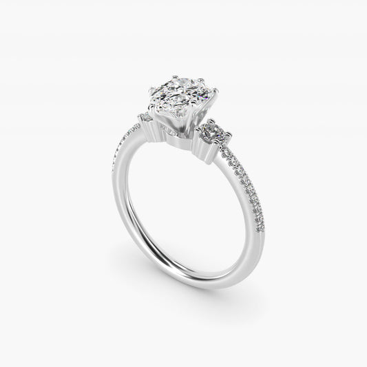 Petite MicropavŽ Trio Diamond Engagement Ring in 14k White Gold (1/5 ct. tw.) - Pear Center