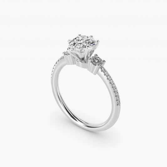 Petite Micropav? Trio Diamond Engagement Ring in 18k White Gold (1/5 ct. tw.) - Pear Center