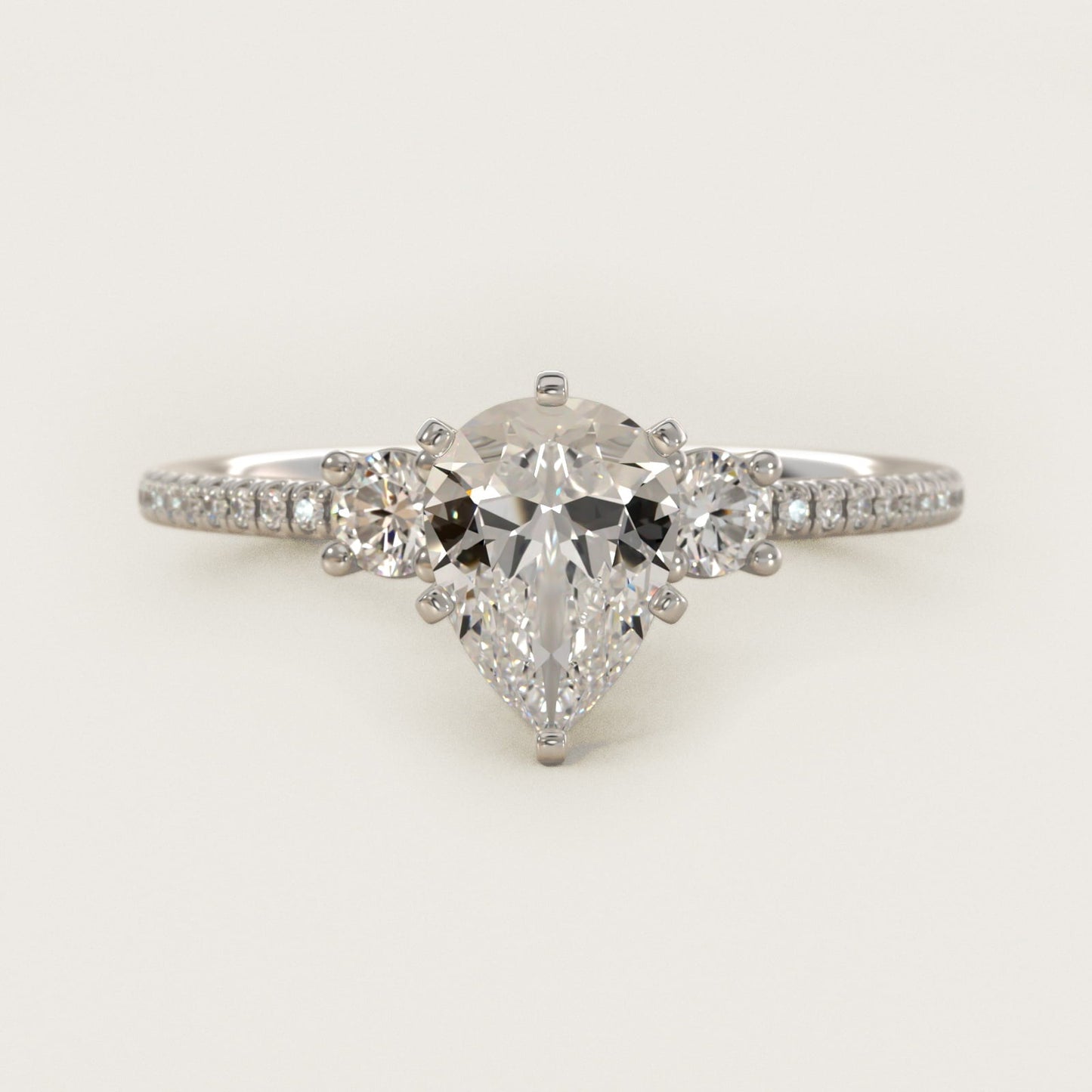 Petite Micropav? Trio Diamond Engagement Ring in 18k White Gold (1/5 ct. tw.) - Pear Center