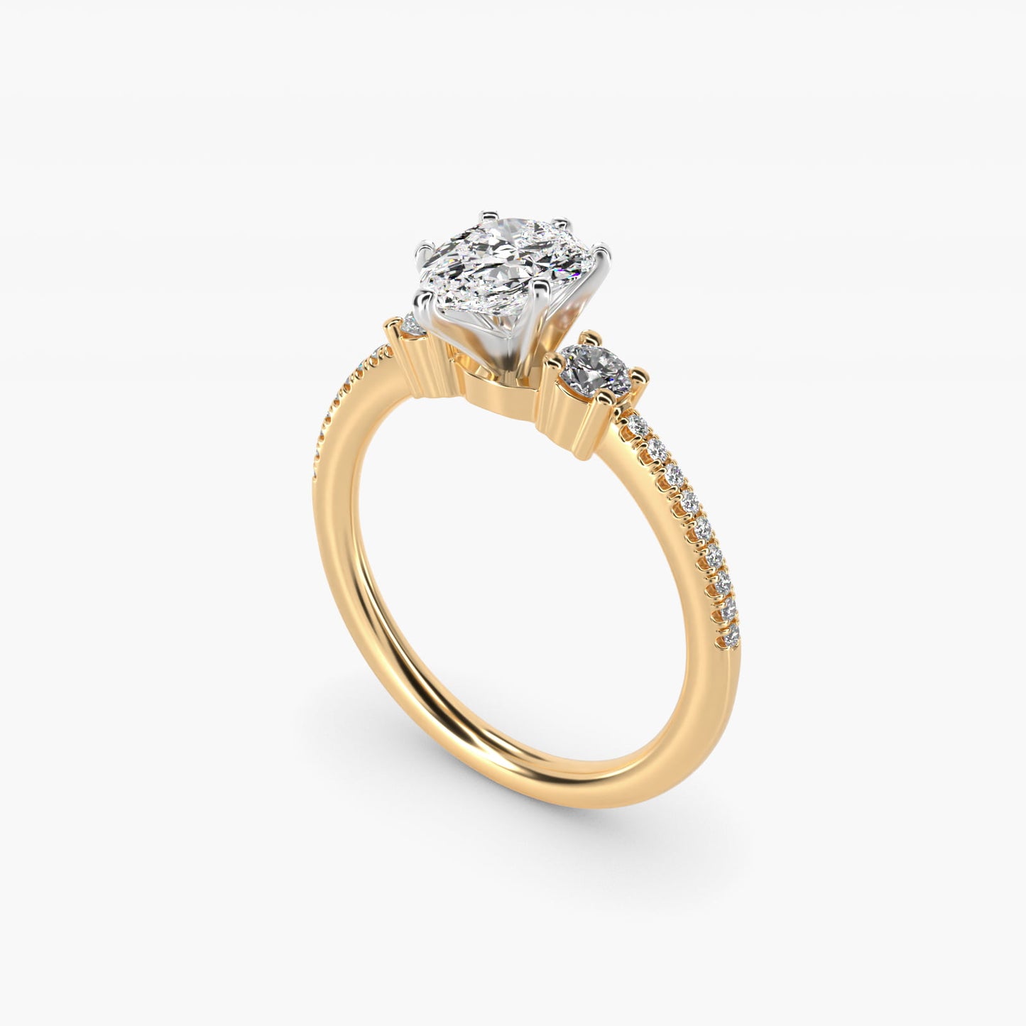 Petite MicropavŽ Trio Diamond Engagement Ring in 14K Yellow Gold (1/5 ct. tw.) - Pear Center