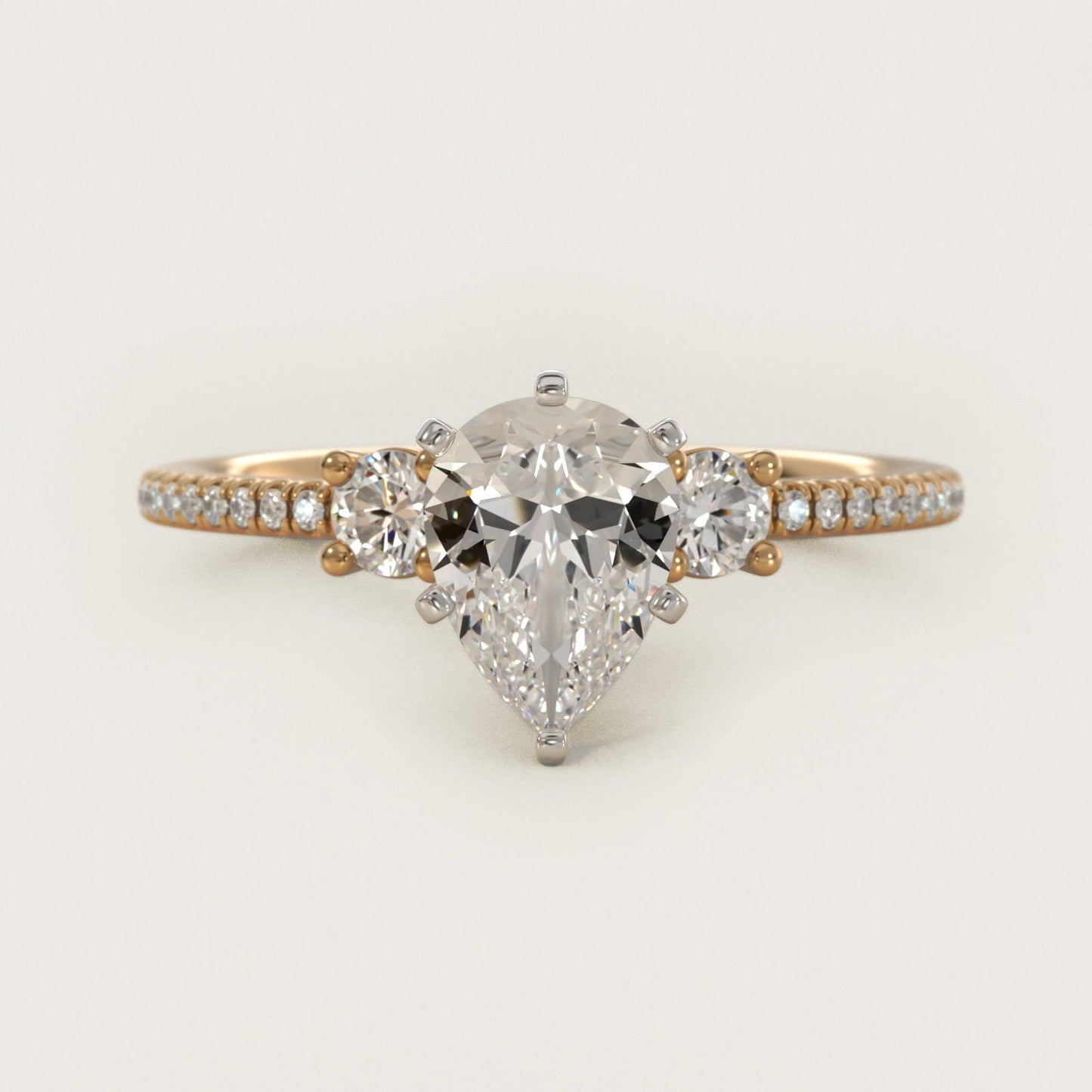 Petite Micropav? Trio Diamond Engagement Ring in 18k Yellow Gold (1/5 ct. tw.) - Pear Center