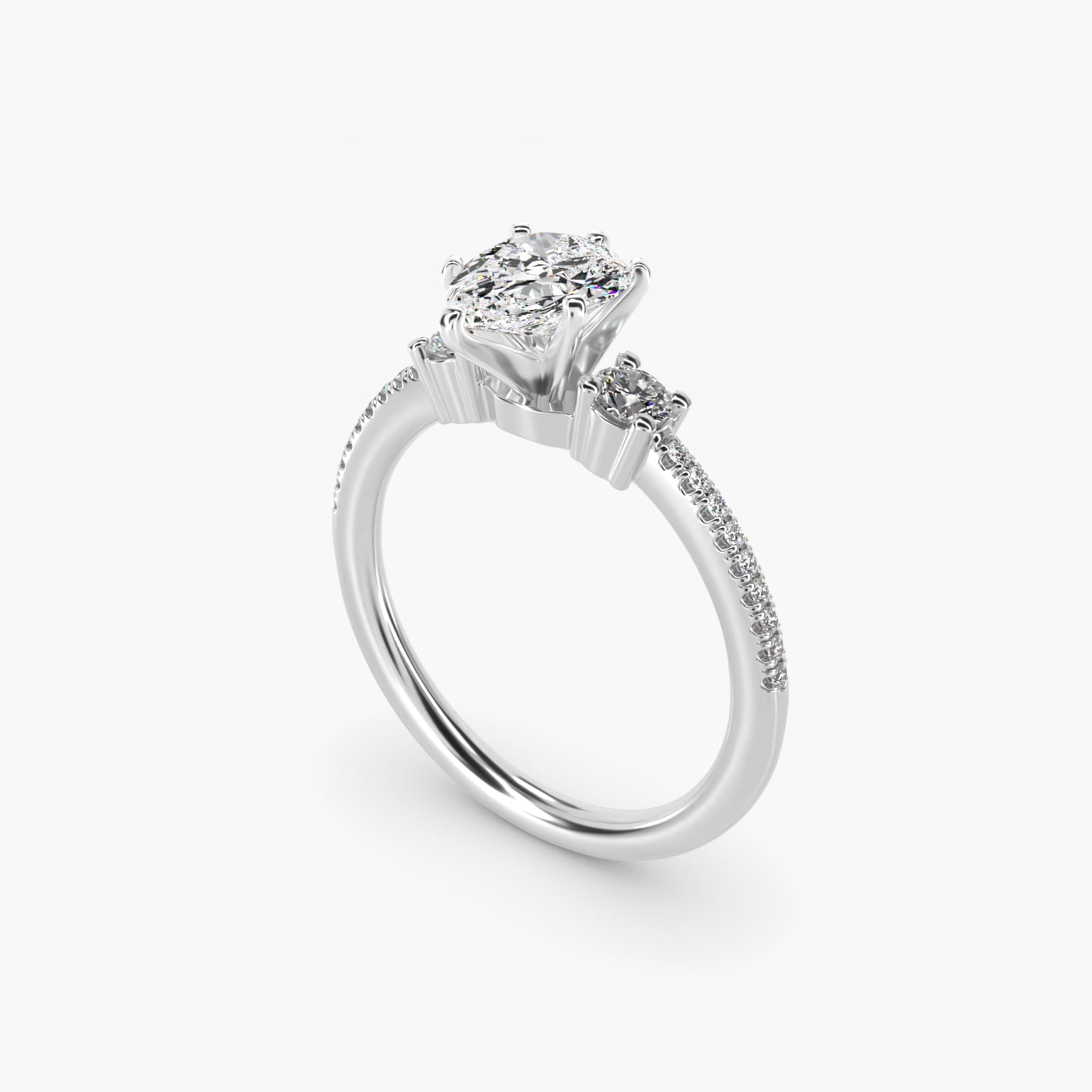 Petite Micropav? Trio Diamond Engagement Ring in Platinum (1/5 ct. tw.) - Pear Center