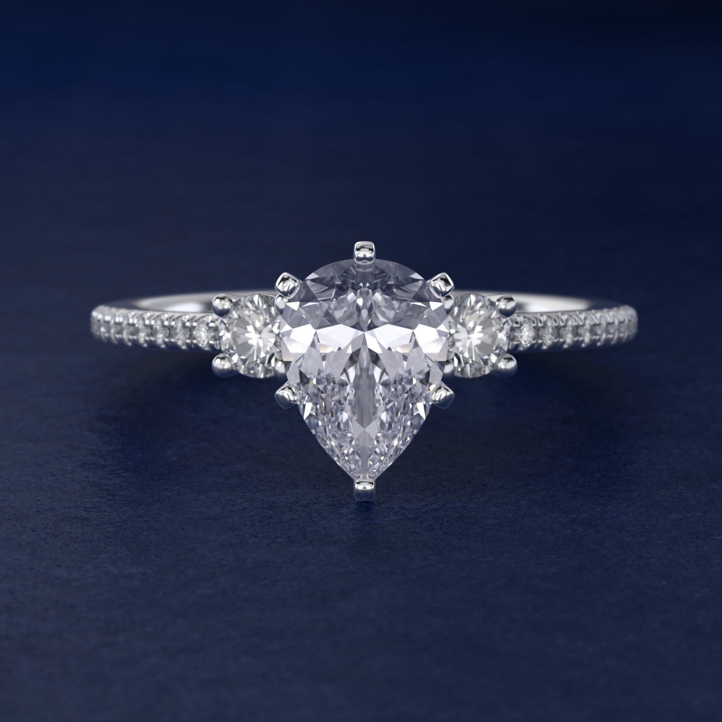 Petite Micropav? Trio Diamond Engagement Ring in Platinum (1/5 ct. tw.) - Pear Center