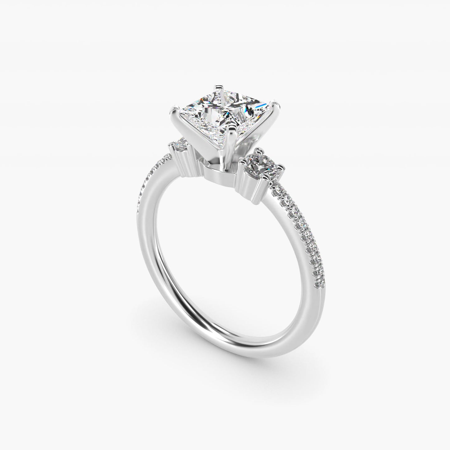 Petite MicropavŽ Trio Diamond Engagement Ring in 14k White Gold (1/5 ct. tw.) - Princess Center