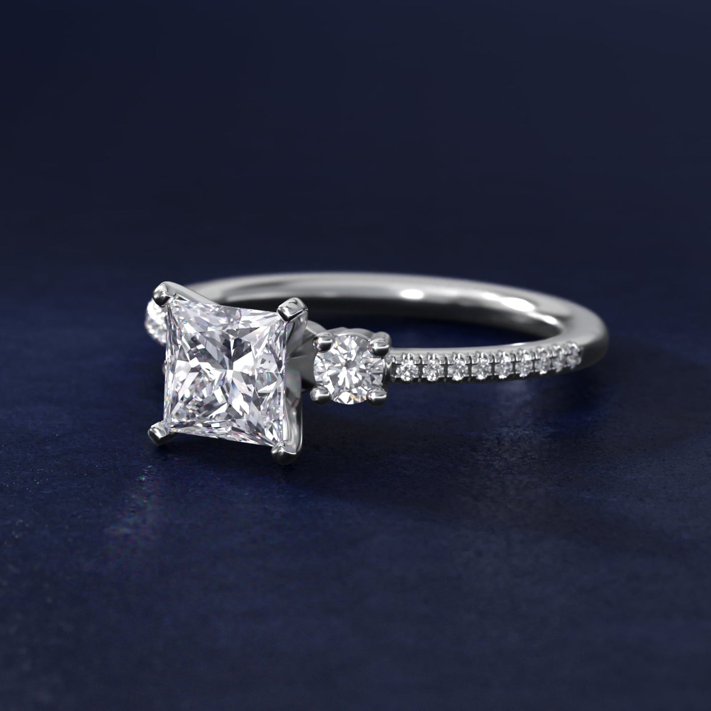 Petite MicropavŽ Trio Diamond Engagement Ring in 14k White Gold (1/5 ct. tw.) - Princess Center