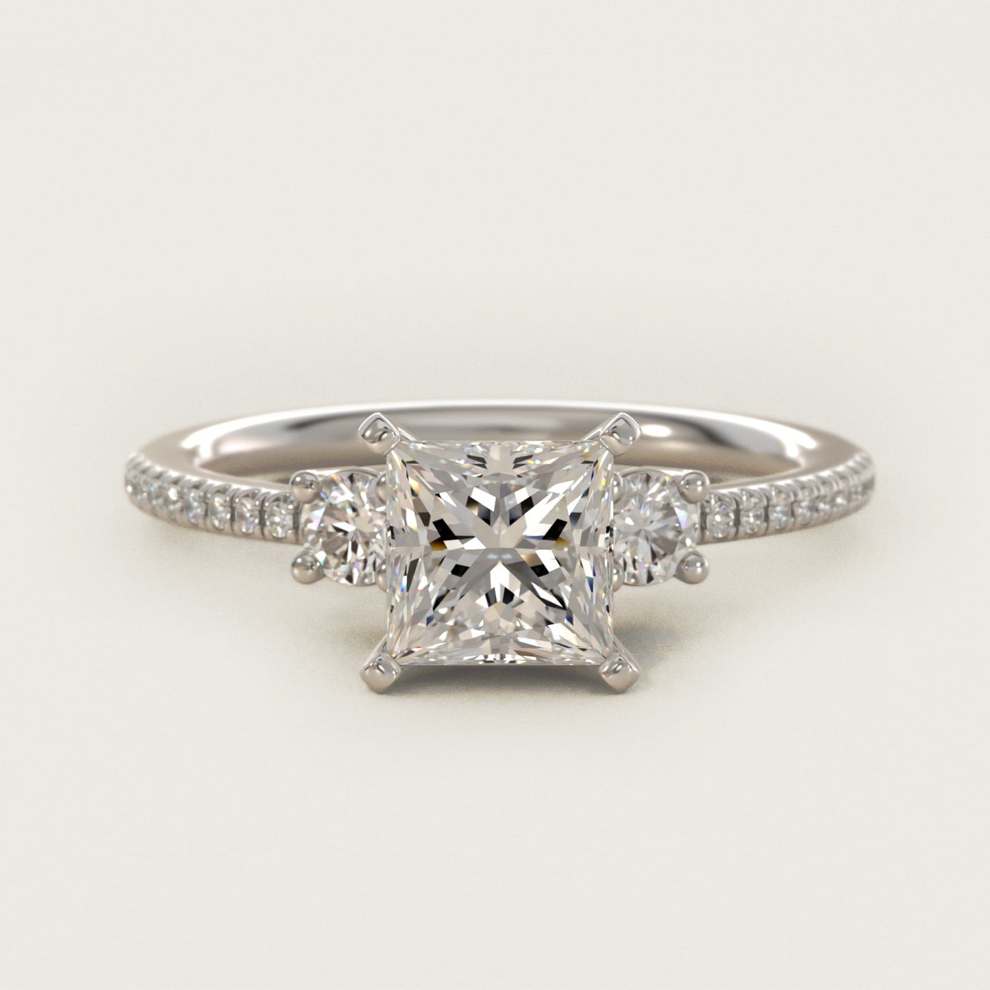 Petite MicropavŽ Trio Diamond Engagement Ring in 14k White Gold (1/5 ct. tw.) - Princess Center