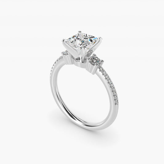 Petite Micropav? Trio Diamond Engagement Ring in Platinum (1/5 ct. tw.) - Princess Center