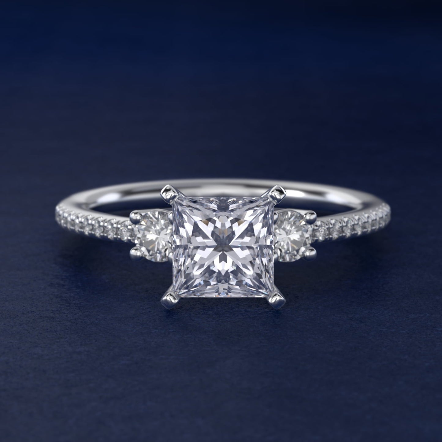 Petite Micropav? Trio Diamond Engagement Ring in Platinum (1/5 ct. tw.) - Princess Center