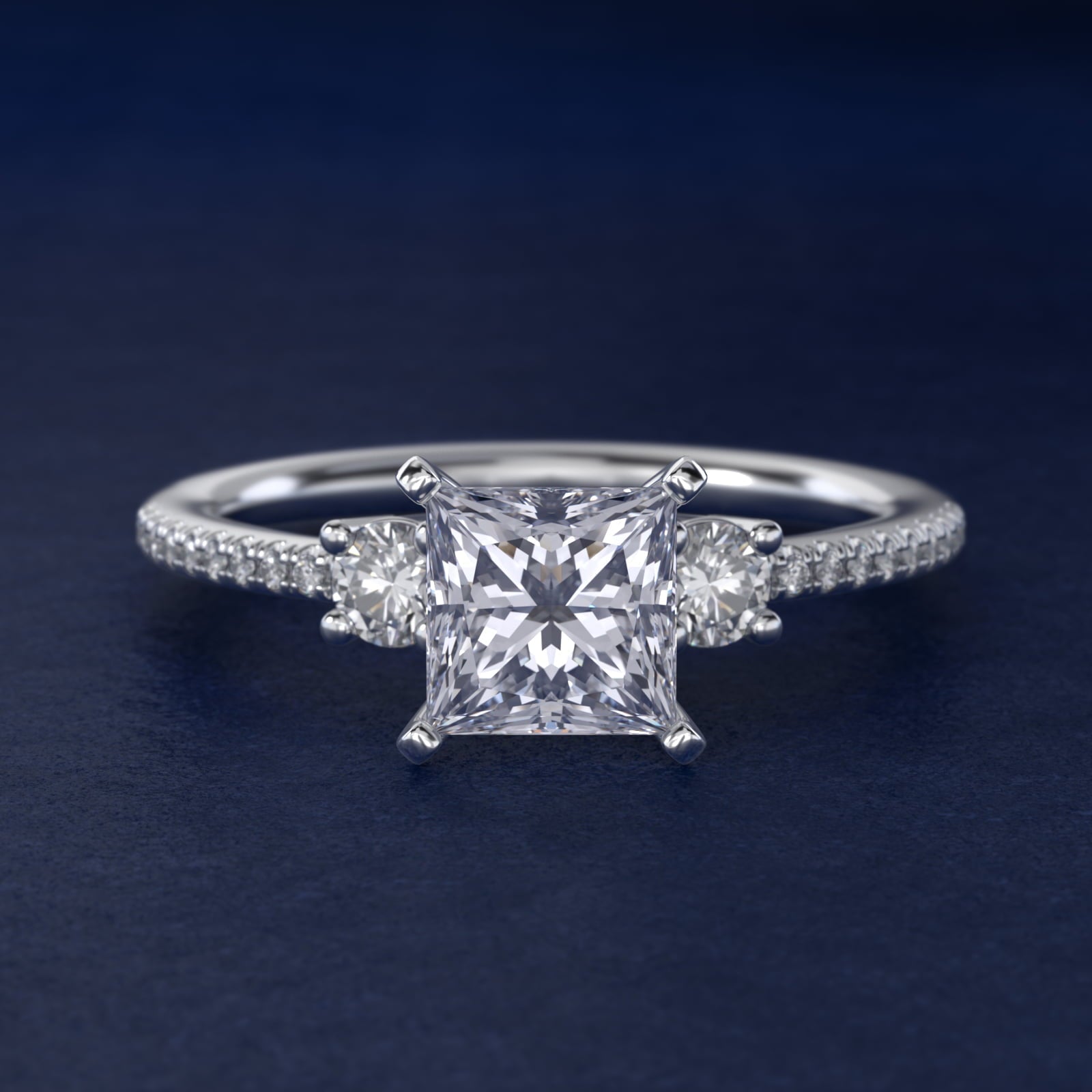 Petite Micropav? Trio Diamond Engagement Ring in Platinum (1/5 ct. tw.) - Princess Center