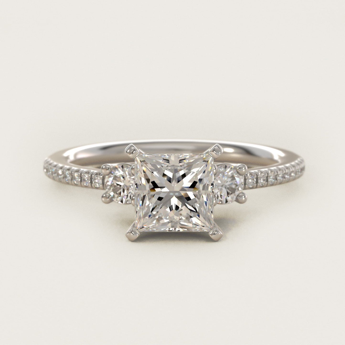 Petite Micropav? Trio Diamond Engagement Ring in Platinum (1/5 ct. tw.) - Princess Center
