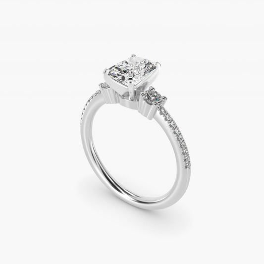 Petite MicropavŽ Trio Diamond Engagement Ring in 14k White Gold (1/5 ct. tw.) - Radiant Center