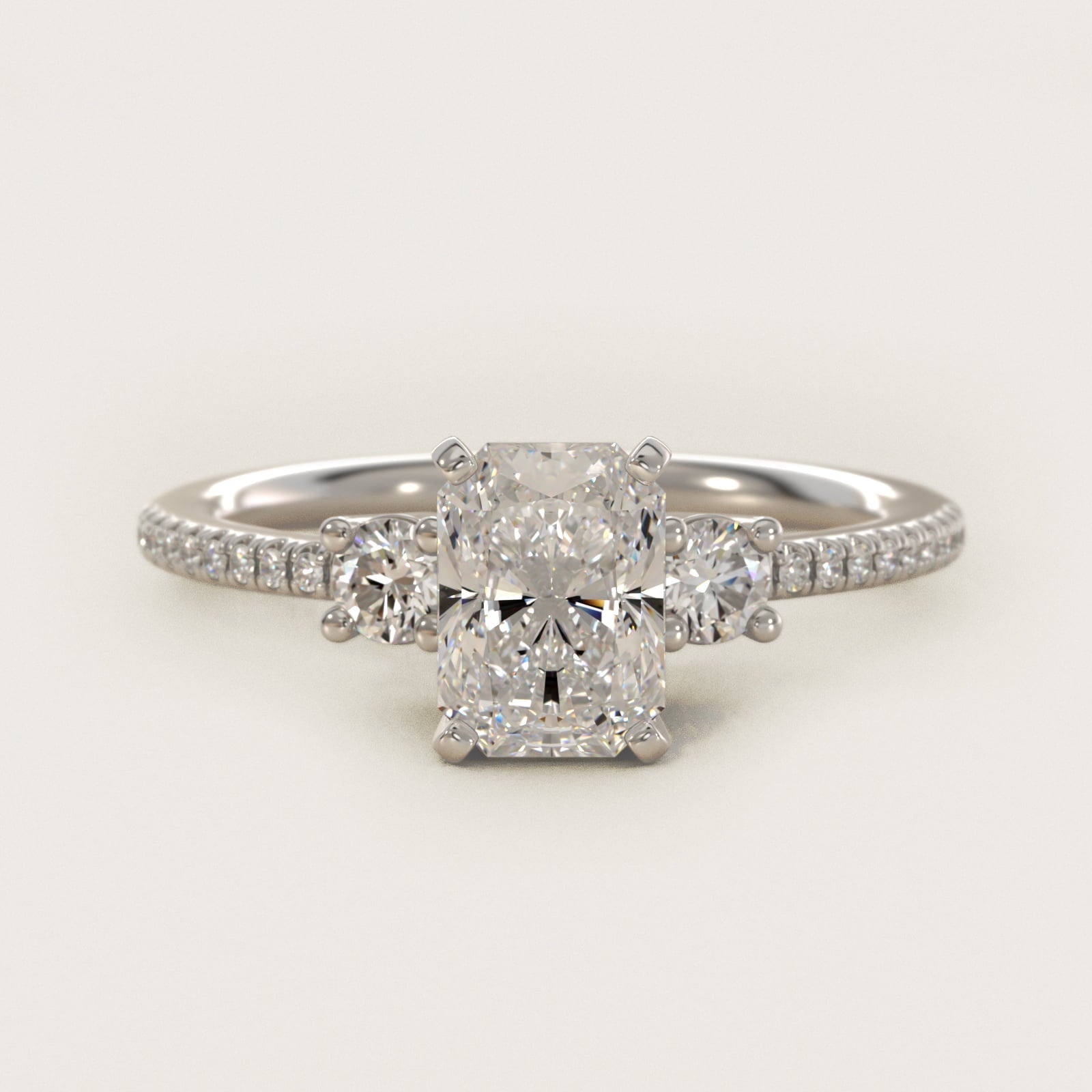 Petite Micropav? Trio Diamond Engagement Ring in 18k White Gold (1/5 ct. tw.) - Radiant Center