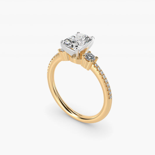 Petite MicropavŽ Trio Diamond Engagement Ring in 14K Yellow Gold (1/5 ct. tw.) - Radiant Center