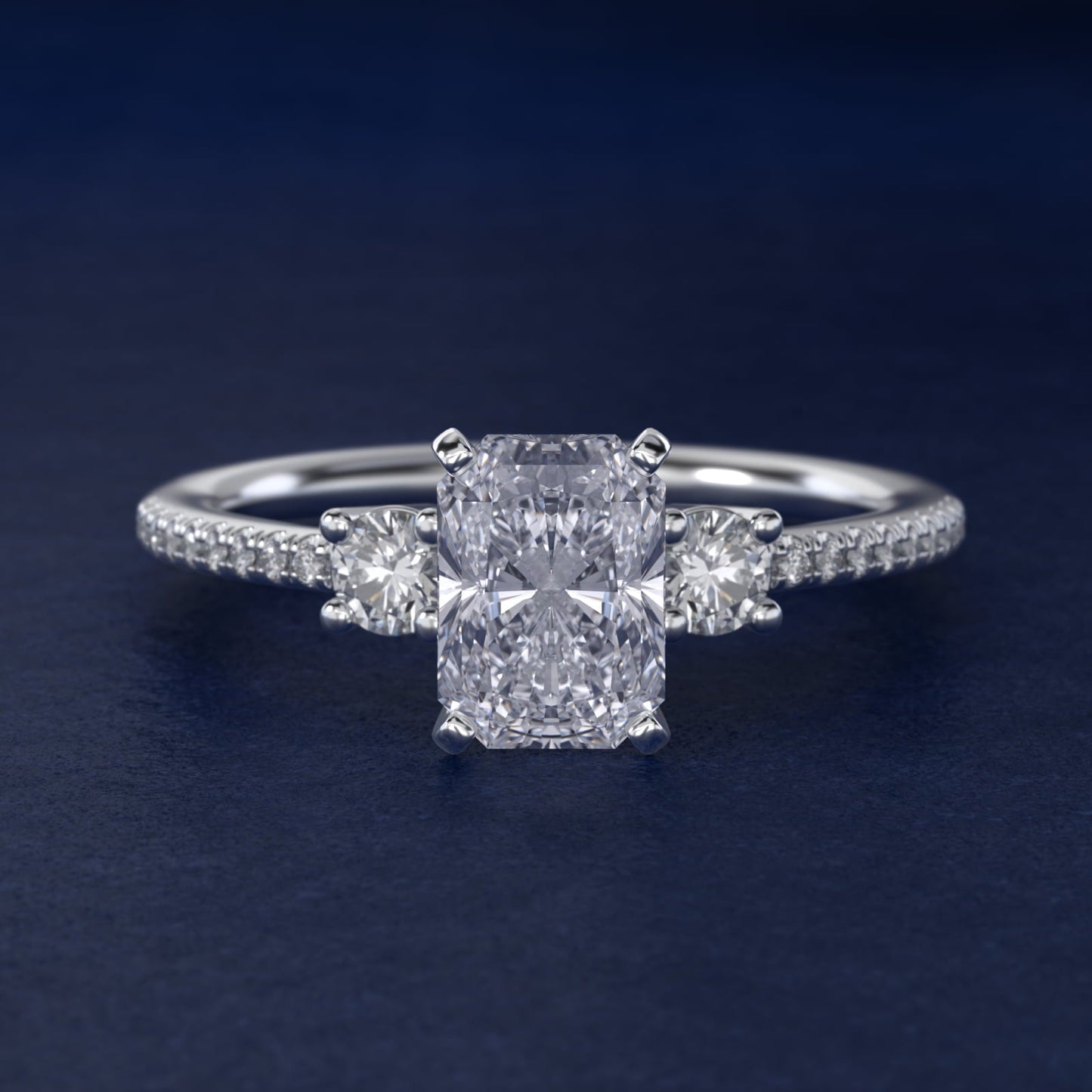 Petite Micropav? Trio Diamond Engagement Ring in Platinum (1/5 ct. tw.) - Radiant Center