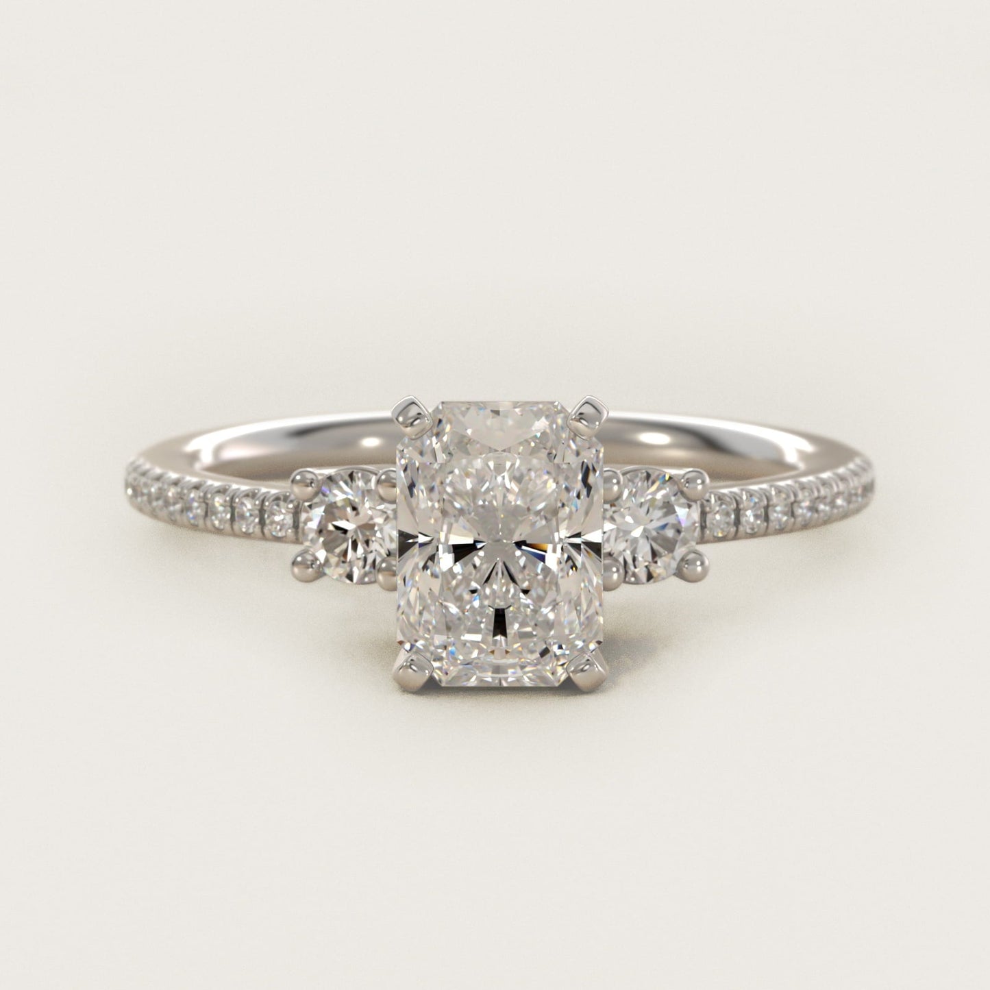 Petite Micropav? Trio Diamond Engagement Ring in Platinum (1/5 ct. tw.) - Radiant Center