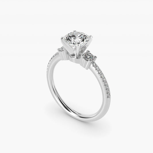 Petite MicropavŽ Trio Diamond Engagement Ring in 14k White Gold (1/5 ct. tw.) - Round Center