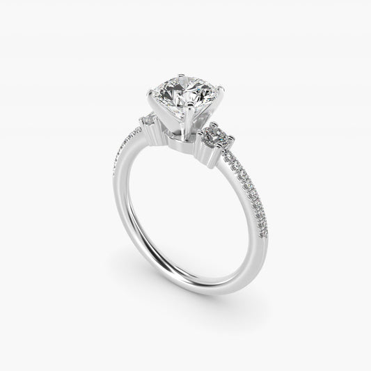 Petite Micropav? Trio Diamond Engagement Ring in 18k White Gold (1/5 ct. tw.) - Round Center